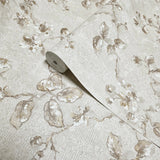 Z10903 Pearl Beige brown gold fish scale plaster textured floral branches Wallpaper 3D
