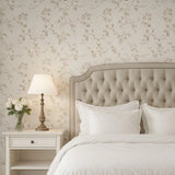 Z10903 Pearl Beige brown gold fish scale plaster textured floral branches Wallpaper 3D
