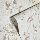 Z10903 Pearl Beige brown gold fish scale plaster textured floral branches Wallpaper 3D
