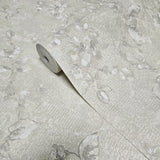 Z10909 Grayish pearl distressed fish scale plaster textured floral branches Wallpaper