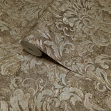 Z10915 Embossed brown bronze metallic plaster textured Victorian damask Wallpaper rolls
