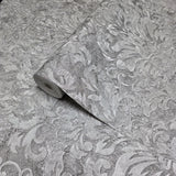 Z10919 Embossed Dark Gray silver metallic plaster textured Victorian damask Wallpaper
