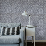 Z10919 Embossed Dark Gray silver metallic plaster textured Victorian damask Wallpaper

