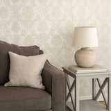Z10946 Ivory Beige cream gold glitter Victorian damask faux fabric texture Wallpaper 3D
