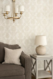 Z10946 Ivory Beige cream gold glitter Victorian damask faux fabric texture Wallpaper 3D
