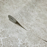 Z10946 Ivory Beige cream gold glitter Victorian damask faux fabric texture Wallpaper 3D
