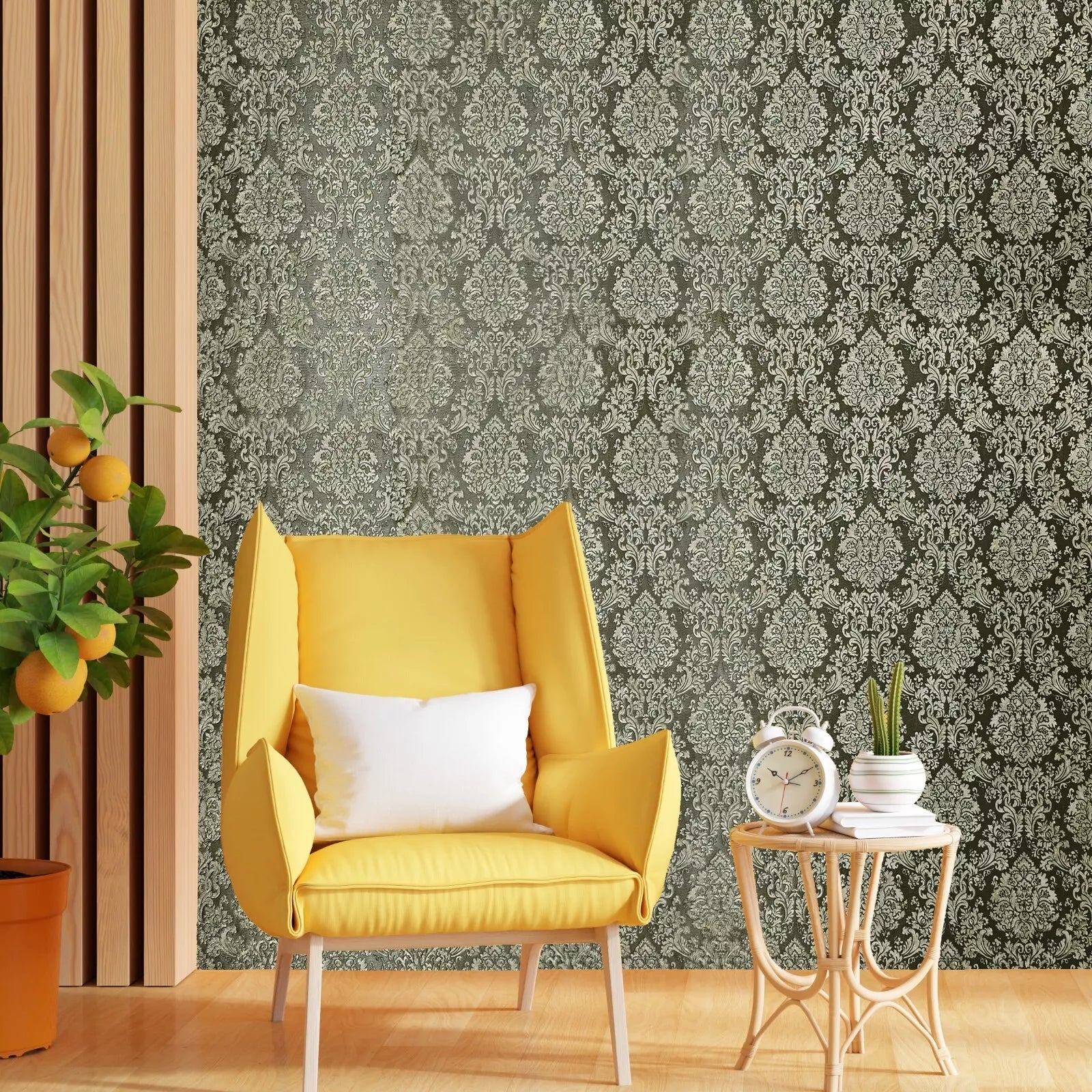 Z10949 Dark gray bronze gold metallic Victorian damask faux fabric