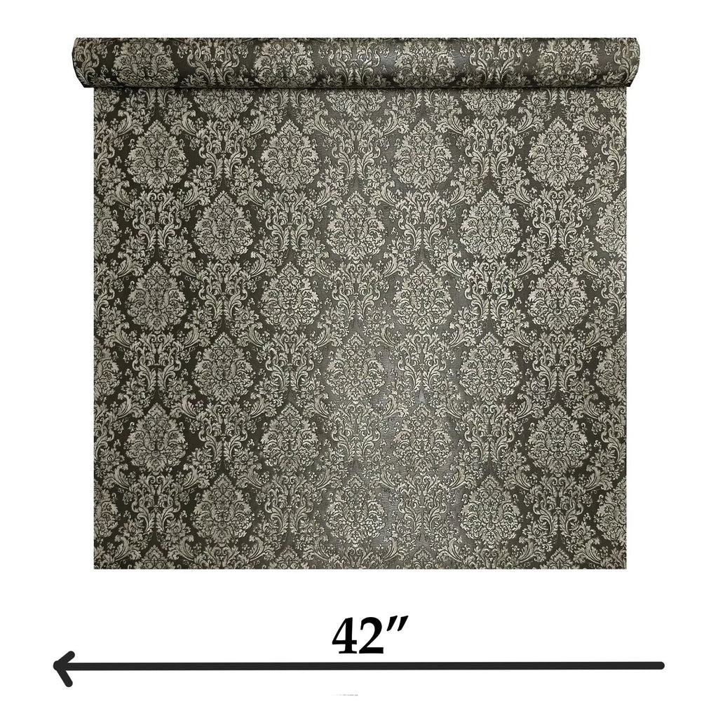 Z10949 Dark gray bronze gold metallic Victorian damask faux fabric tex ...