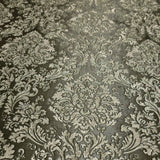 Z10949 Dark gray bronze gold metallic Victorian damask faux fabric textured Wallpaper
