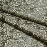 Z10949 Dark gray bronze gold metallic Victorian damask faux fabric textured Wallpaper
