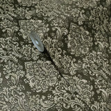 Z10949 Dark gray bronze gold metallic Victorian damask faux fabric textured Wallpaper
