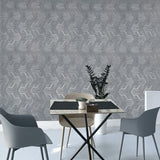Z12811 Gray slate platinum faux fabric trellis line textured shapes Geometric Wallpaper
