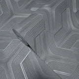 Z12811 Gray slate platinum faux fabric trellis line textured shapes Geometric Wallpaper
