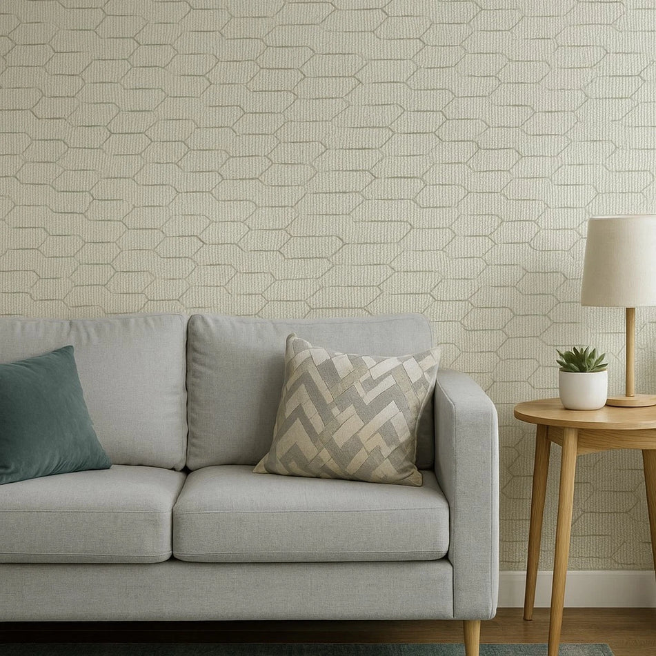 Z12838 Wicker bamboo taupe brass Metallic elongated hexagon