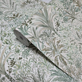 Z15505 Embossed botanical green tan off white Textured floral branches wallpaper rolls