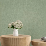 Z15506 Olive sage green faux woven thread sackcloth fabric textured modern Wallpaper
