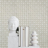 Z15514 Beige pearl cream metallic 3-D illusion dimensional square textured Wallpaper 3D