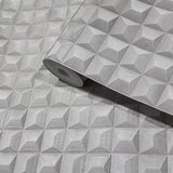 Z15522 Light gray silver metallic 3-D illusion dimensional square textured Wallpaper 3D