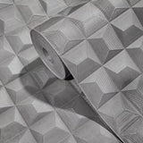 Z15522 Light gray silver metallic 3-D illusion dimensional square textured Wallpaper 3D