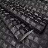 Z15524 Charcoal dark gray metallic 3D illusion dimensional square textured Wallpaper