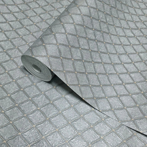 Z15534 Embossed gray silver gold metallic faux fabric textured diamonds Wallpaper rolls
