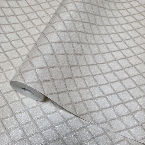 Z15538 Embossed beige cream brass faux fabric textured diamonds contemporary Wallpaper
