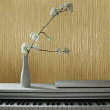 Z18912 Yellow Beige gold metallic Textured plain vertical lines faux fabric Wallpaper
