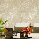 Z18922 Brownish tan Textured herbal floral leaves faux fabric patchwork tiles Wallpaper