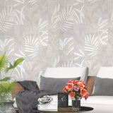 Z18924 Smokey Taupe Textured herbal floral leaves faux fabric patchwork tiles Wallpaper