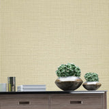 Z18947 Yellow goldish Cream faux grass sackcloth fabric textured plain modern wallpaper