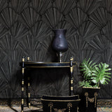 Z20110 Modern charcoal black gray silver shell art deco faux fabric textured Wallpaper

