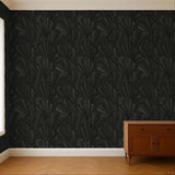 Z20110 Modern charcoal black gray silver shell art deco faux fabric textured Wallpaper
