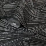 Z20110 Modern charcoal black gray silver shell art deco faux fabric textured Wallpaper
