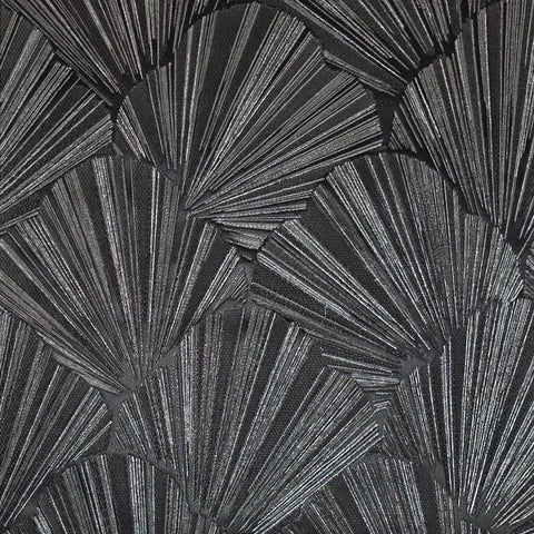 Z20110 Modern charcoal black gray silver shell art deco faux fabric textured Wallpaper
