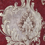 Z20140 Burgundy red beige gold metallic Victorian damask faux fabric textured Wallpaper