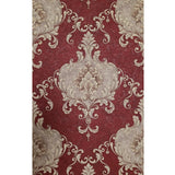 Z20140 Burgundy red beige gold metallic Victorian damask faux fabric textured Wallpaper