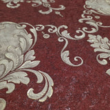 Z20140 Burgundy red beige gold metallic Victorian damask faux fabric textured Wallpaper