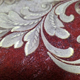 Z20140 Burgundy red beige gold metallic Victorian damask faux fabric textured Wallpaper