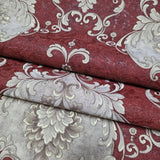 Z20140 Burgundy red beige gold metallic Victorian damask faux fabric textured Wallpaper