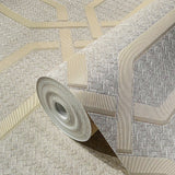 Z21106 Hexagon trellis tan gold metallic faux wicker bamboo Textured geo wallpaper roll
