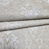 Z21726 Light gray cream gold metallic faux fabric damask textured Victorian wallpaper