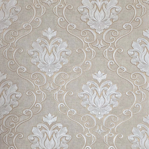Z21726 Light gray cream gold metallic faux fabric damask textured Victorian wallpaper