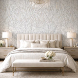 Z30301 Tropical banana palm Leaves ivory off white Cream botanical textured wallpaper