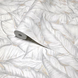 Z30301 Tropical banana palm Leaves ivory off white Cream botanical textured wallpaper