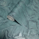 Z30305 Tropical banana palm Leaves teal blue green botanical textured leaf wallpaper 3D