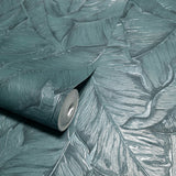 Z30305 Tropical banana palm Leaves teal blue green botanical textured leaf wallpaper 3D