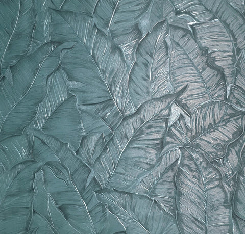 Z30305 Tropical banana palm Leaves teal blue green botanical textured leaf wallpaper 3D