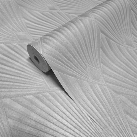 Z30317 Taupe beige gray raised textured modern diamond Geometric fan Art Deco wallpaper