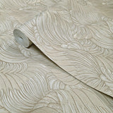 Z34900 Embossed feather-like Layered leaf ivory beige gold heavy textured wallpaper 3D
