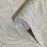 Z34900 Embossed feather-like Layered leaf ivory beige gold heavy textured wallpaper 3D
